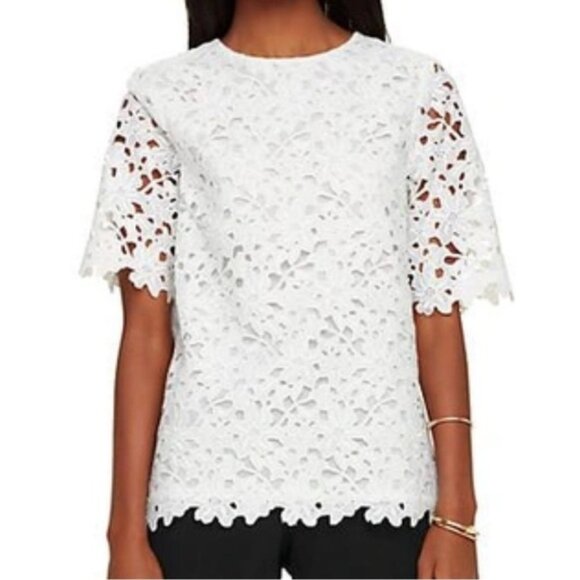 Kate Spade sz 8 Blouse Floral Lace Top White Short Sleeve Classic Minimalist - Picture 1 of 6